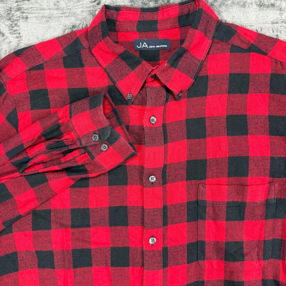 John Ashford Button Down Men XXL Red‎ Black Buffalo Plaid Flannel Shirt